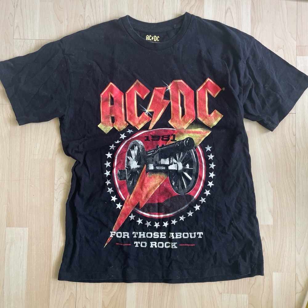 AC/DC Black Tee with Yellow Logo Print
